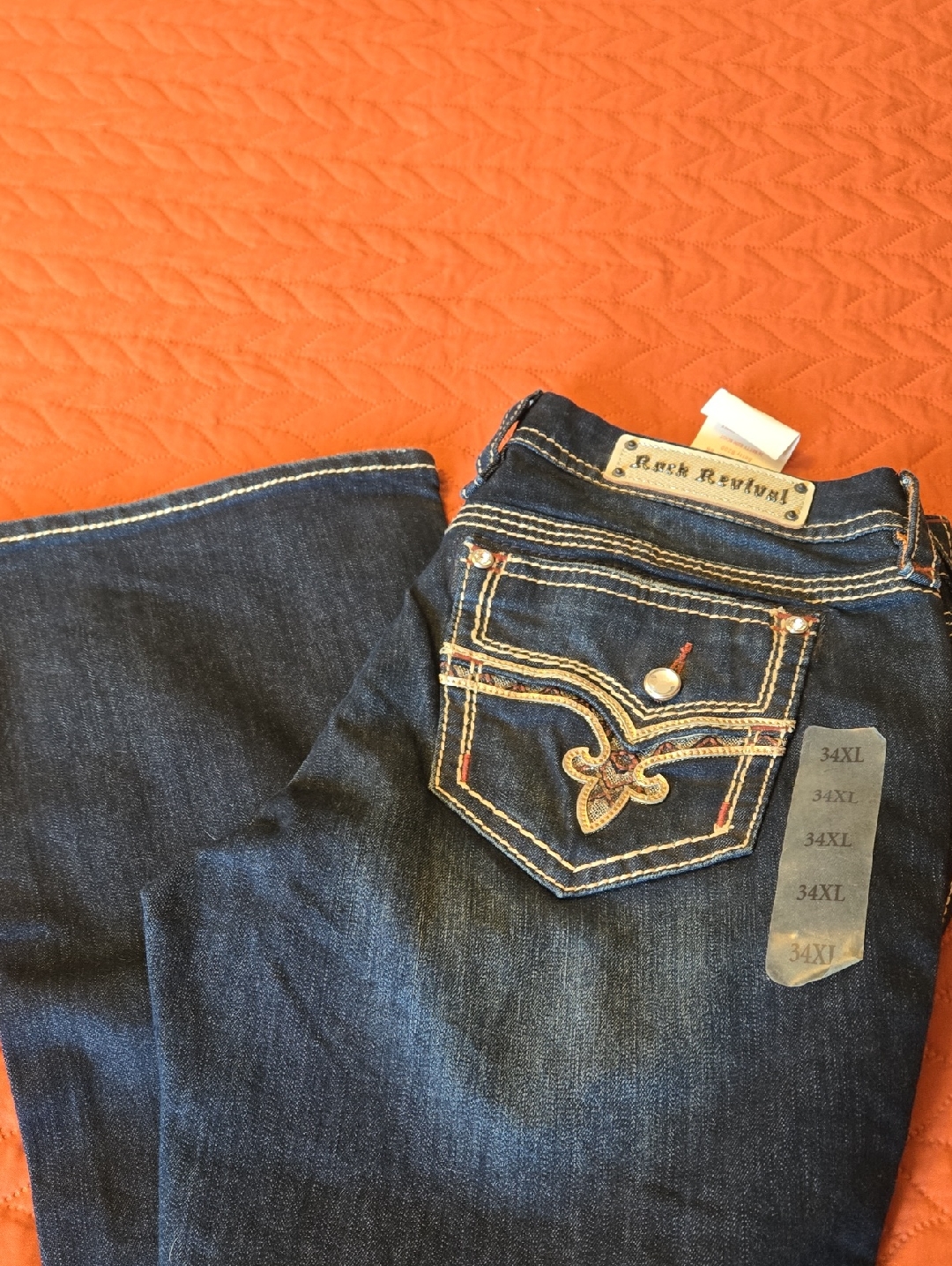 Rock Revival Women's Dark Blue Bootcut Jeans With Embroidered Pocket
